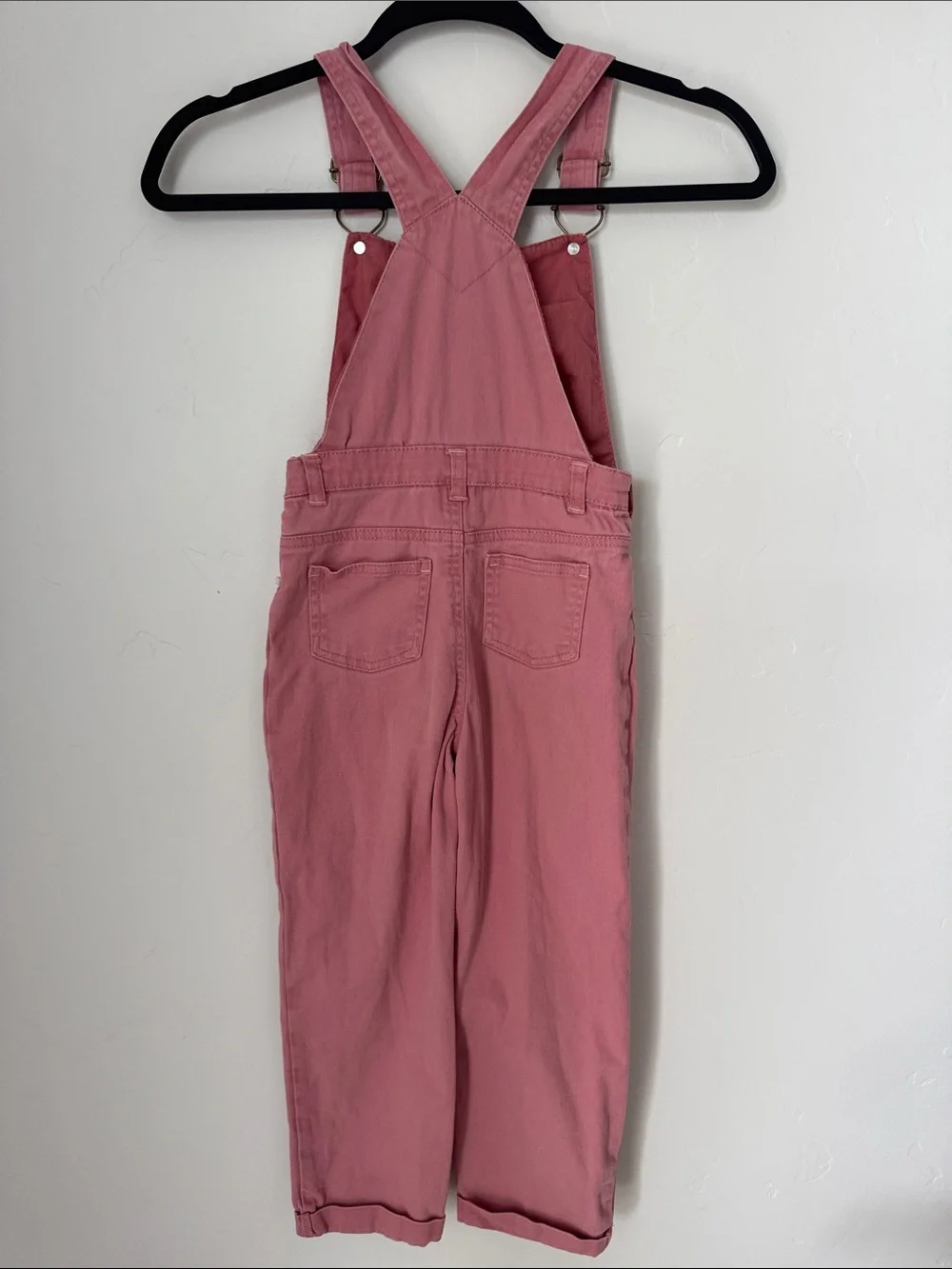 Girls Pink Floral Embroidered Denim Overalls Lace Trim Adjustable Straps Size 6